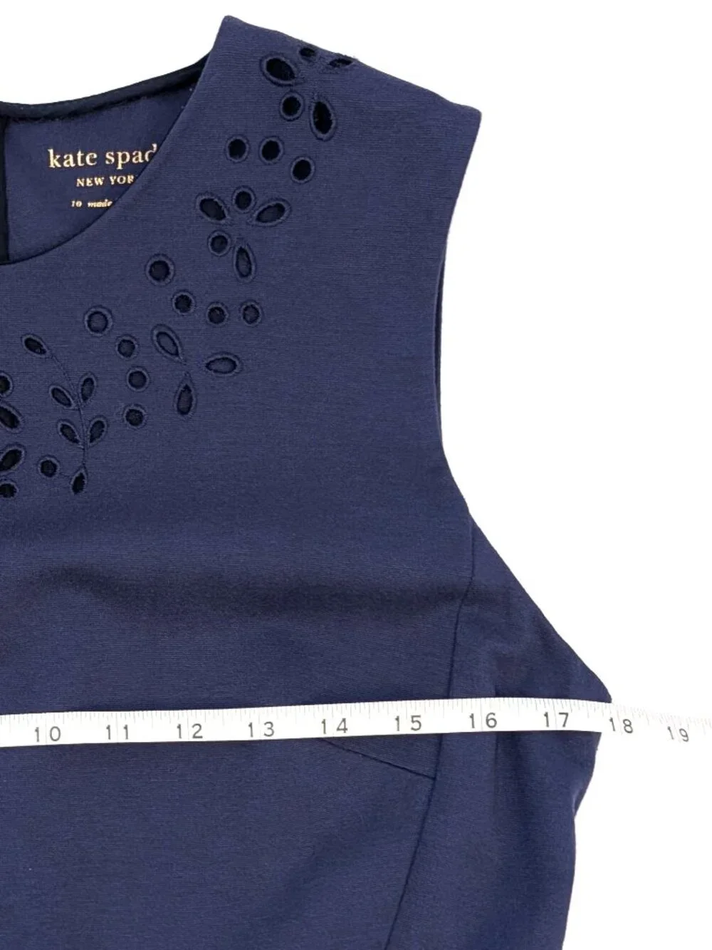 Kate Spade | Sleeveless Fit & Flare Eyelet Cutout Dress in Navy Blue | Size 10